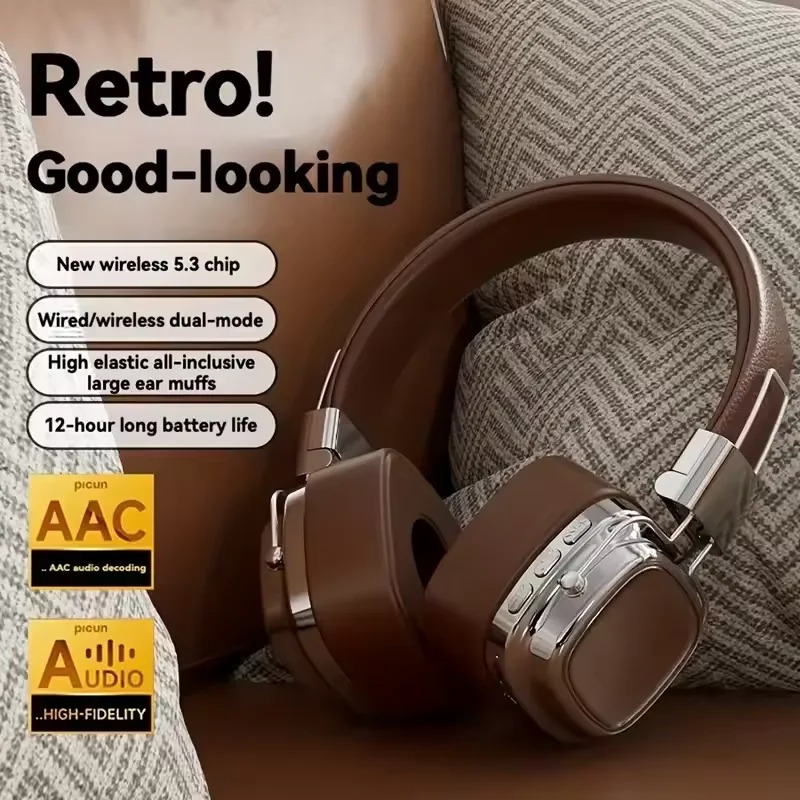 Retro Gaming Cables - 2025年新型5.3折りたたみ式ワイヤレスBluetoothヘッドセット、ゲーマー向けレトロオーバーヘッドヘッドホン、DJステレオサウンドBluetooth
